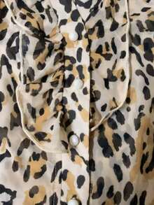 French Leopard Print V-Neck Ruffle Chiffon Blouse, Sleeveless Cinched Waist Slimming Casual Shirt For Commuting, Dating, Vacation, Elegant Summer - Orange - View 8
