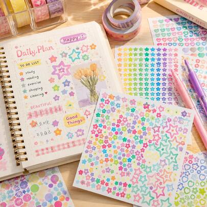 Buku Stiker Berlapis Tema Bulan & Bintang, Stiker Scrapbooking Dasar Estetik untuk Dekorasi Jurnal DIY dan Pembuatan Kartu. Perlengkapan Kerajinan Photocard dan Kolase yang Lucu, Stiker Washi Dekoratif untuk Mempercantik Jurnal dan Buku Harian.