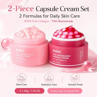 KOEC Capsule Cream 2-Piece Set, PDRN Collagen Capsule Cream & TXA Niacinamide Capsule Cream, Face Moisturizer With Niacinamide, Peptides & Hyaluronic Acid, Firming, Brightening & Even Skin Tone, Night Cream For Face deal from Shein