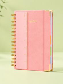 A5 Spiral Notebook (Includes Ruler) - Hard Cover, 100gsm Thick Paper, Vintage Style, Lined Pages, Pink Faux Leather Cover; Suitable For Work, Academic Planning (Elementary, Middle And University Levels), Daily Notes And Journaling. - Multicolor - View 10