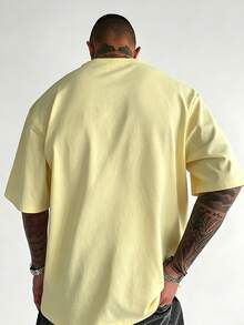 Holly Wood Hills Orange Sunset Distressed Gothic Dark Tee, Oversized 180g Soft Cotton, Streetwear Rebel Crew Neck For Men - 淺黃色 - 查看 3