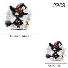 1/2/3pcs Watercolor Ink Splatter Curly Hair Lolita Little Witch Pumpkin Pointed Hat Broom Orange Bow Children's Halloween Heat Transfer Iron-On Patch Soft Cute Black White Orange Little Ghost DIY Iron-On Sticker Suitable For T-Shirt Hoodie Canvas Bag Pillow Hat - Multicolor - View 5