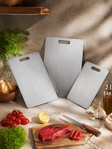3pcs Stainless Steel Cutting Board Set / Thick & Durable Chopping Board Set | Easy To Clean, Rust-Proof, Mold-Resistant, Space-Saving, Suitable For Home Kitchen | Ideal For Vegetables, Fruits, Fish And Meat, Separate Use For Better Hygiene - Multicolor - View 4