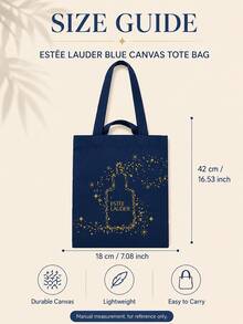 Estée Lauder Blue Canvas Tote Bag, 42*18cm, Made Of Durable, Lightweight Canvas, Perfect For Daily Commuting, Picnics, And Outings - Blue - View 11