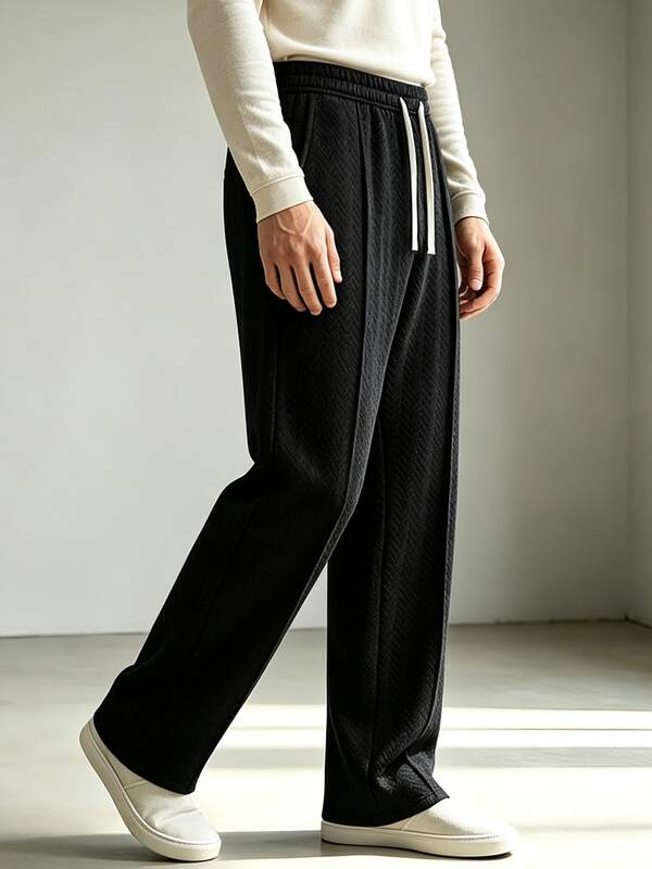 Men's Drawstring Waist Textured Casual Long Pants Loungewear