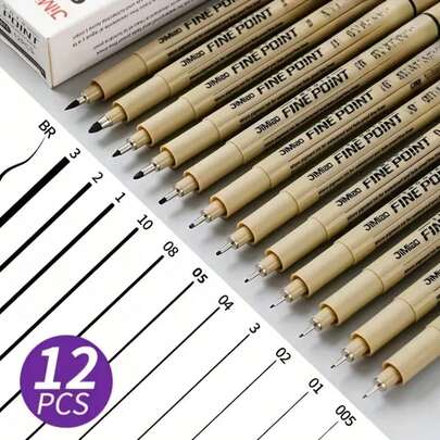 12 PIEZAS Bolígrafos de línea fina negra, múltiples tamaños de punta, adecuados para bocetos detallados, dibujo de contornos, caligrafía, marcado de línea fina, escritura, suministros de arte profesional, útiles escolares, útiles de vuelta a la escuela