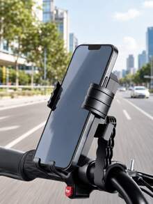 1 buah Dudukan Ponsel Sepeda Motor Universal, Kunci Sekali Klik/Penjepit Empat Sudut, Dudukan Ponsel Sepeda, Dapat Diputar 360° Anti Guncangan untuk Stang/Spion, Desain Pengisian Daya Terbuka, Braket GPS Bahan ABS, Cocok untuk Sepeda, Sepeda Listrik, Skuter, Smartphone 4.0-7.0 Inci, Hitam - A - View 8