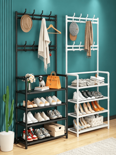 1pc Multi-Functional Shoe Rack - Floor-Standing Coat Rack, Multi-Layer Shoe Rack, Metal Coat Rack, Sturdy And Durable, Space-Saving, Easy To Assemble, Lightweight, Suitable For Family Entrance Doors, Dormitories And Apartments