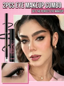 MISSLYN-1pc Black Volumizing Mascara & Cream Eyeliner Set, High Pigment Smooth Cream Texture, No Clumping, Volumizing & Shaping Effect, Long-Lasting Color, Define Lashes, Brand Cosmetics, Suitable For Women And Girls, Back To School Gift, Daily Eye Makeup, Matte - #01 - View 2