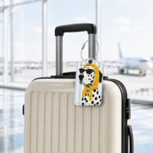 1pc Luggage Tag, Selected PU Leather Material With Privacy Protection Flap And Sturdy Stainless Steel Ring, Easy To Identify, Suitable For Various Travel Bags (Fashion Glasses Spotted Dog/Frog/Cat/Goose/Dachshund/Giraffe/Capybara Print) - Multicolor - View 6