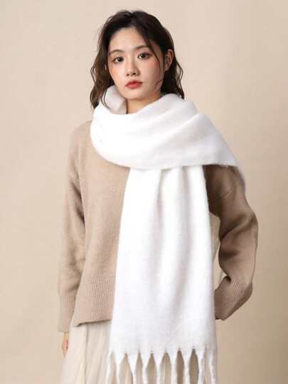 1pc Women's Elegant Vintage Multi-Color Plaid Plush Scarf/Shawl With Tassels, Neutral Winter Warm Casual Thickened Plush Neck Warmer
