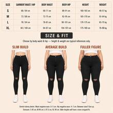 Women's Casual Solid Color Knee Ripped Distressed Skinny Jeans Black Fall - Black - View 8