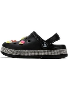 HOEASE Girls' EVA Clogs, Breathable Summer Beach Shoes & Garden Shoes For Boys & Girls, Slip-On Design, Shining Rhinestone Decoration, All Season Footwear - Black - View 5