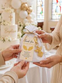 20 Sets Travel Guardian Angel Keychain Favors, Includes Organza Bags And Blessing Cards, Suitable For Baby Shower, Gender Reveal, Birthday, Baptism, Anniversary And Guest Return Gifts - Gold - View 5