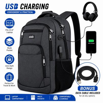 Unisex Backpack, School Backpack For Teenagers, 15.6-Inch Laptop Compartment, With USB Charging Port, Suitable For Business, College, And Travel