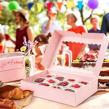 10PCS Window Bread Box, 12 X 8 X 2.5 Inches, White Large Cookie Box, Auto-Pop-Up Food Container For Pies, Cakes, Muffins, Donuts And Pastries, Party, Holiday, Wedding, Birthday - Pink - View 7