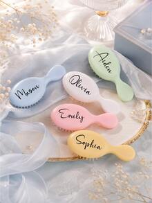 Personalized Mini Hairbrush, Customized Name Cushion Brush, Portable Travel Hairbrush, Gentle Wet/Dry Hair Styling Tool, Exquisite Birthday Party Favor, Scalp Massage Pocket Comb, Compact Daily Hairstyle Accessory, Sweet Customized Gift , Detangler - Multicolor - View 2