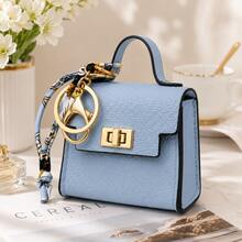 Mini Square Bag Pendant Keychain - High Quality Leather With Colorful Strap, Cute Car Keychain & Bag Charm Accessory - Yellow - View 9