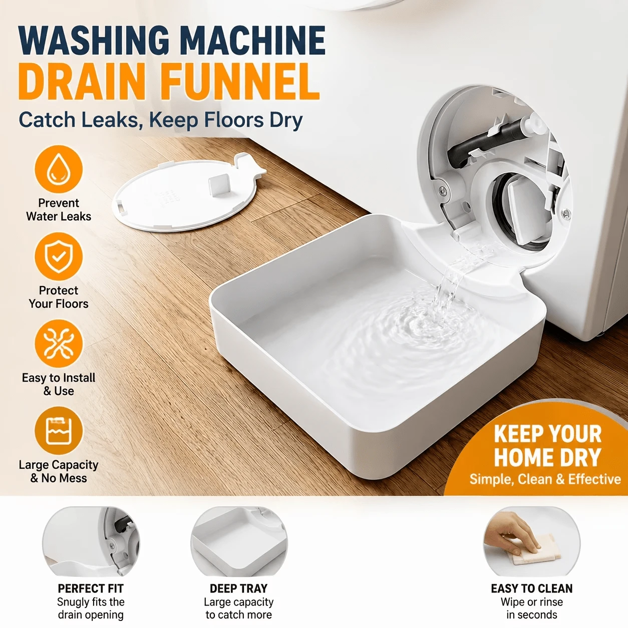 1pc Customized Pattern Heavy Duty Washing Machine Drain Tray Replacement Funnel, Enhance Your Laundry Experience! Multi-Functional Washing Machine Drain Accessory, Washing Machine Outlet Cleaning Tool, Plastic Material, Can Be Used For Washing Machine Outlet Water Storage, Effectively Prevent Laundry Room Floor Overflow, Can Be Used For Bathroom Water Storage, Souvenir For Cleaning And Storage Enthusiasts, Halloween, Christmas, Graduation Season, The Best Drain Tray Gift