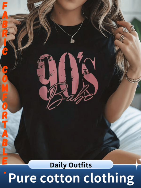 Plus Size Women's Spring Summer Short Sleeve T-Shirt Retro 90s Baby Pink Graphic Vintage Style Casual Comfortable Fashionable Popular Chic