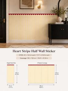 1pc/4pcs Heart Stripe Half Wall Decal, Removable & Peel And Stick Wall Sticker, Suitable For Bedroom, Living Room And Entryway, 4 Colors Available - Heart Pinstripe - View 28