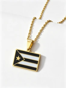 Stainless Steel Puerto Rico Series Pendant Necklace, Map/Fortress/Flag/Hibiscus Flower Charm Chain Necklace, Daily Jewelry Gift For Men Women - Necklace - View 9