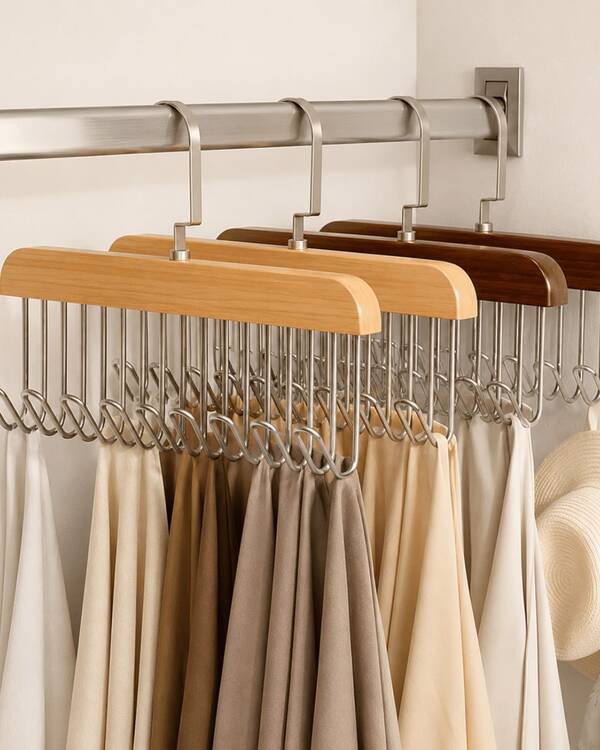 Cabide Organizador de Madeira com 8 Ganchos Multiuso para Cintos Gravatas Cachecóis Colares Sutiãs Lenços Bolsas Bijuterias Acessórios Closet Guarda-Roupa Armário Organização Inteligente