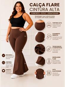 Calça Legging Flare Flanelada Plus Size Boca de Sino Suplex - Vinho - Visão 5