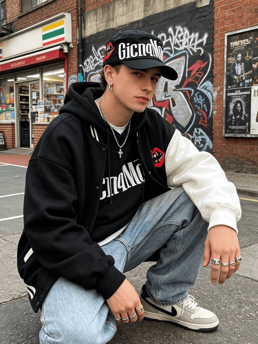 1 buah Topi Hip Hop Unisex Bordir Huruf & Bibir, Topi Baseball Gaya Jalanan dengan Bagian Atas Lembut yang Dapat Diatur, Cocok untuk Pesta Jalanan - Mulut Besar - View 1