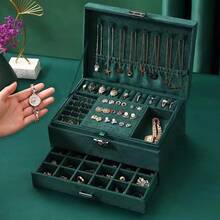Women's Elegant Lockable Jewelry Box, Multi-Compartment Storage For Rings, Earrings And Necklaces - Multicolor - View 4