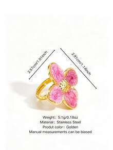 1 buah Cincin Tunggal Wanita Elegan Bergaya Stainless Steel dengan Motif Daun Semanggi, Cocok untuk Kencan/Liburan - Yellow Gold - View 2