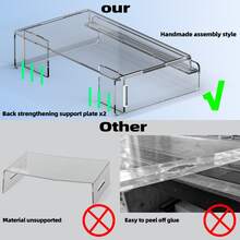 1pc Thickened Transparent Acrylic Computer Monitor Stand With Storage Space, Raised Desk Organizer, Laptop Storage Rack, Free Shortcut Key Stickers - Single Piece - View 3