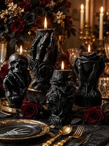 1pc Creative Gothic Skull Hand Series Aromatherapy Candle, Handmade Skull Hand With Rose, Bone Hand Holding Rose Soy Wax Candle For Tabletop Decor, Candle Gift, Altar Decoration, Halloween Candle, Unique Gift For Gothic Collectors, Indoor Home Decor, Late Autumn Holiday Gift, Fashion Scented Decorative Candle - Gothic Skull Hand Series Scented Candle - View 5