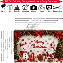 1pc Christmas Themed Banner Backdrop With Snowman And Santa Claus Pattern, Decorated With Christmas Tree, Gift Box, Red Bow And Snowflake, Suitable For Christmas Party Decoration, Party Decoration, Holiday Party Decoration - A - View 3