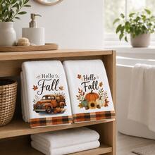 2pcs Set, Truck And Pumpkin Plaid Design Style Hand Towels, Ultra-Fine Microfiber Absorbent Towels, Suitable For Bathroom Cleaning, Home Cooking, Baking, Outdoor Activities, Tea Party Decoration And Home Use - Multicolor - View 8