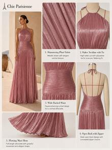 Dusty Rose Metallic Plissé Halter Maxi Dress - 重量 - 查看 10
