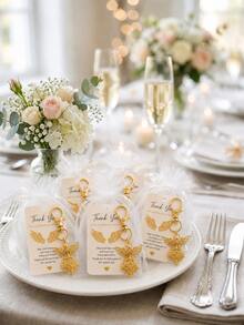 20 Sets Travel Guardian Angel Keychain Favors, Includes Organza Bags And Blessing Cards, Suitable For Baby Shower, Gender Reveal, Birthday, Baptism, Anniversary And Guest Return Gifts - Gold - View 6