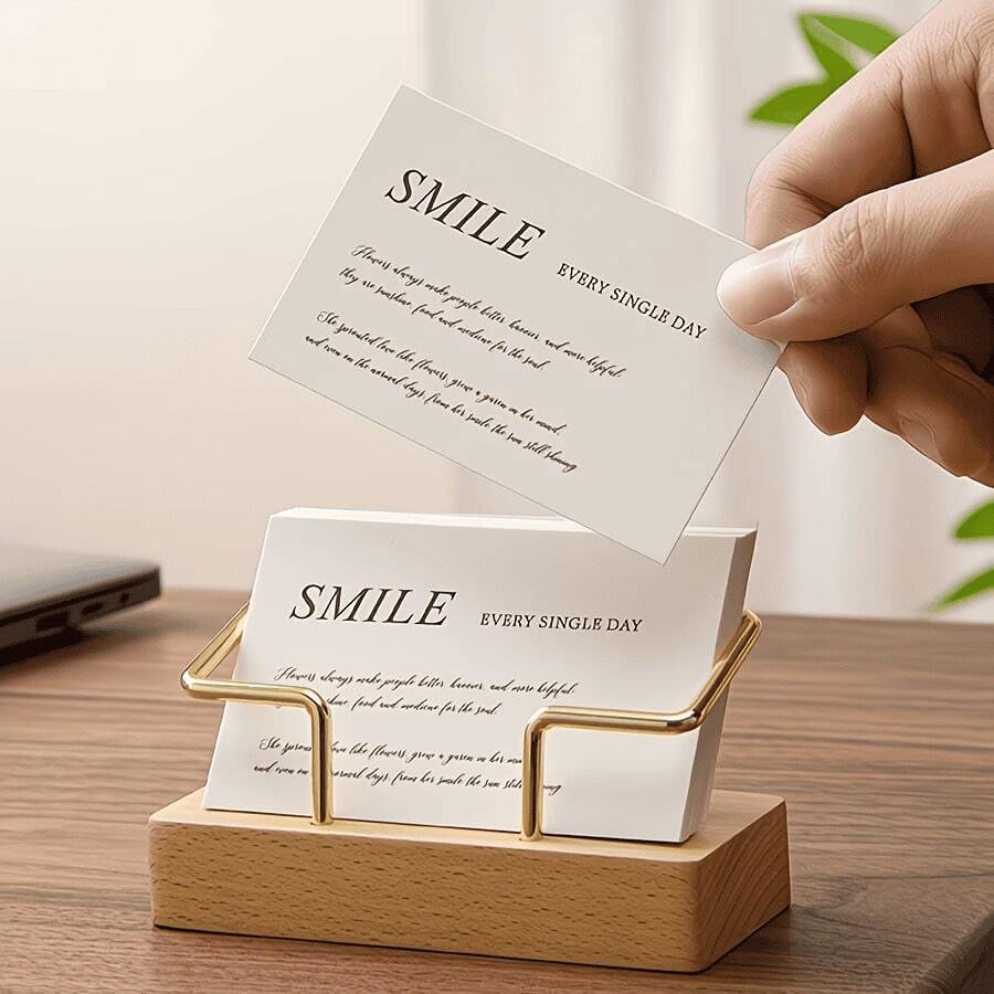 1pc Creative Solid Wood Card Holder Business Office Business Card Holder Card Storage Box Business Card Clip - Multi-color - View 1