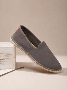 Mocasines casuales de lona sin cordones para hombre, zapatos planos para vacaciones - Gris - Ver 3
