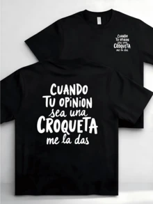 Minimalist. 100% Algodon. 1pac T-Shirt With Front And Back Design, Slogan In Spanish And Printed On Spanish Slogan. Short And Short Sleeve Shirt For - 黑色 - 查看 1