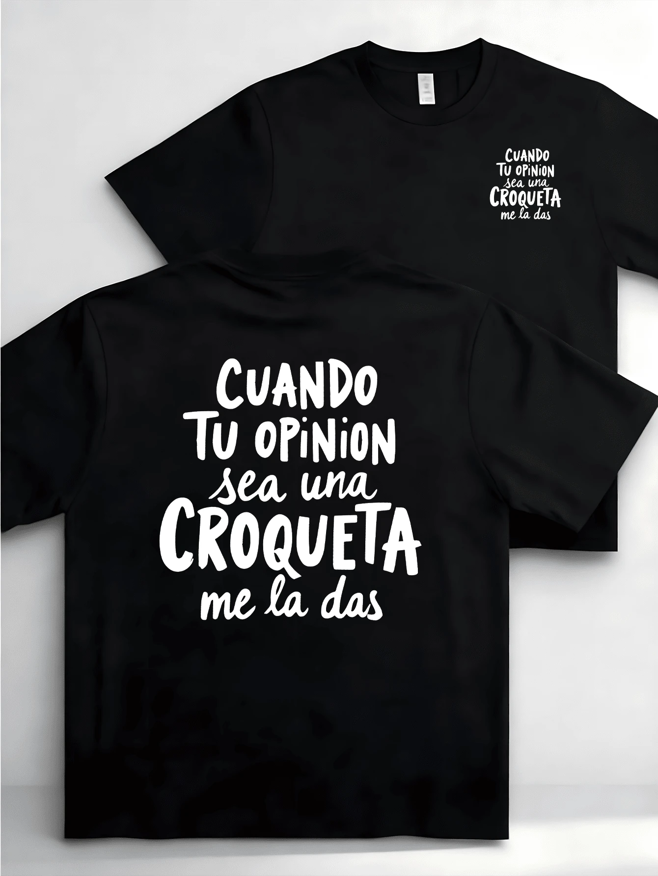 Minimalist. 100% Algodon. 1pac T-Shirt With Front And Back Design, Slogan In Spanish And Printed On Spanish Slogan. Short And Short Sleeve Shirt For - 黑色 - 查看 1
