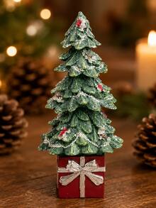 Mini Resin Christmas Tree Ornament, Vintage Christmas Desktop Decor, Hand-Painted Christmas Tree Figurine, Fireplace Mantel Bookshelf Fireplace Living Room Office Desktop Small Holiday Decoration, Holiday Home Decor Gift - 1PC - View 6