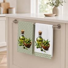 2pcs Green Olive Pattern Kitchen Towels, 6/8pcs Plant Print Dish Cloths, Super Absorbent Microfiber, Machine Washable, Holiday Gift And Cleaning Supplies Decor, Suitable For Holiday Decoration, Cooking, Baking, Housewarming Gift And Cleaning Supplies, Suitable For Kitchen, Bathroom, Toilet - Multicolor - View 4