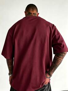 Holly Wood Hills Orange Sunset Distressed Industrial Metal Tee, Oversized 180g Heavyweight Cotton, Night Street Top For Men - 酒紅色 - 查看 3