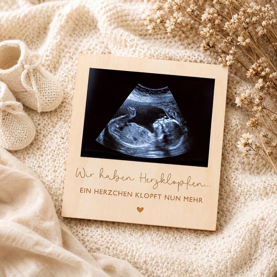 Wooden Ultrasonic Photo Display Frame, Pregnancy Announcement Commemorative Picture Frame, Baby Heartbeat Memorial Plaque, New Parents Surprise Gift, Wedding & Pregnancy Commemorative Decor - Multicolor - View 1