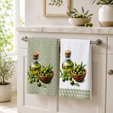 2pcs Green Olive Pattern Kitchen Towels, 6/8pcs Plant Print Dish Cloths, Super Absorbent Microfiber, Machine Washable, Holiday Gift And Cleaning Supplies Decor, Suitable For Holiday Decoration, Cooking, Baking, Housewarming Gift And Cleaning Supplies, Suitable For Kitchen, Bathroom, Toilet - Multicolor - View 5