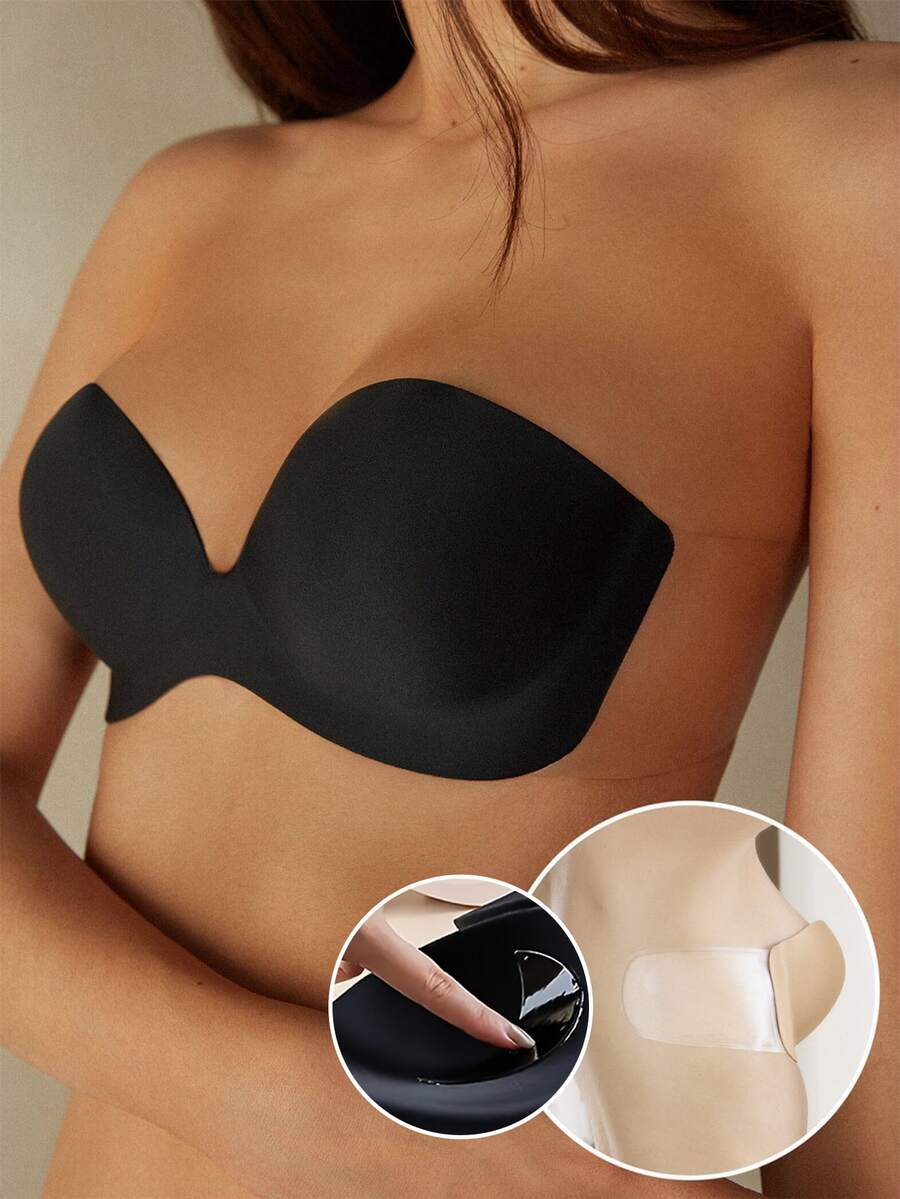 1pc Women's One-Piece Invisible Adhesive Bra, Invisible, Soft, Comfortable, Suitable For Dresses, Backless Tops And More - Multicolor - View 1