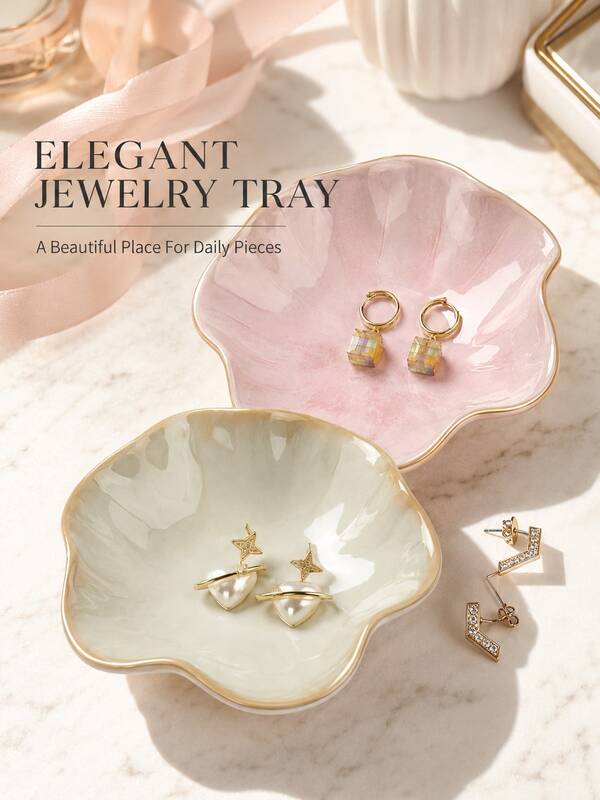 Elegant Ceramic Lotus Leaf Jewelry Tray, Earring, Ring, Key And Small Accessories Storage Box, Desktop Organizer And Vanity Display, Gift For Women, Jewelry Lovers, Home Decor Enthusiasts, Valentine's Day, Mother's Day