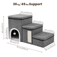 Grey Foldable 3-Step Pet Stairs With Storage Boxes & Cat Condo, 4 In 1 Non-Slip Pet Ramp Steps With Sisal Scratch Panel For Small Dogs Cats To Access Sofa Bed - Multicolor - View 3