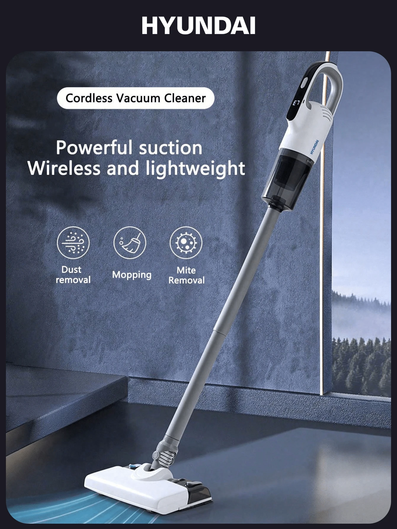 HYUNDAI Multifunctional Handheld Vacuum Cleaner, Powerful Wet & Dry Suction, Suitable For Home Cleaning, Pet Hair And Other Vacuuming, Adjustable Gear, Applicable For Home, Dorm And More, Rechargeable Portable Detachable Vacuum Cleaner